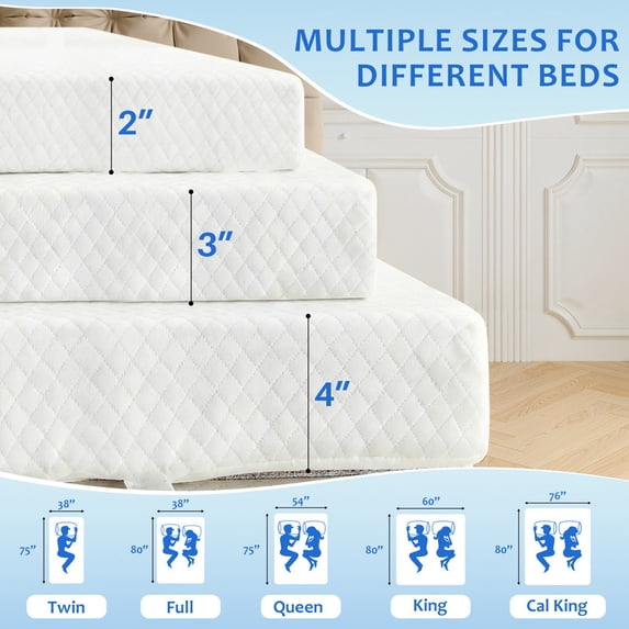 Beddle Gel Memory Foam Mattress Topper with Washable Cover for Pressure Relief