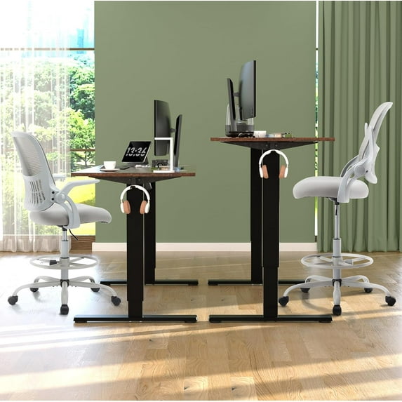 Ergonomic Tall Drafting Chair, Height-Adjustable Office Desk Chair with Fixed Armrests, Lumbar Support, Footrest & Rolling Wheels for Standing Desk