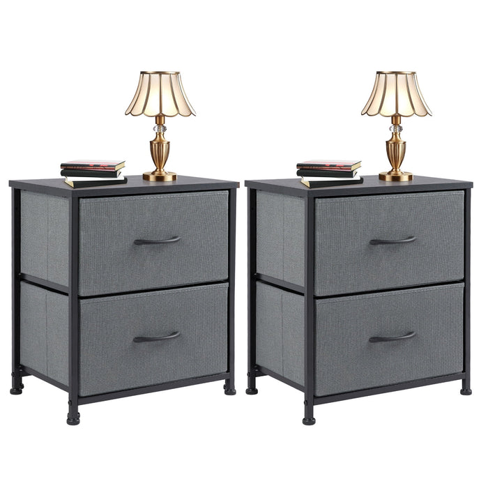 Ethovia Set of 2 – 20" Height Bedside Nightstand with 2 Fabric Drawers, Compact End Table with Wooden Top for Bedroom, Dorm Room, Gray