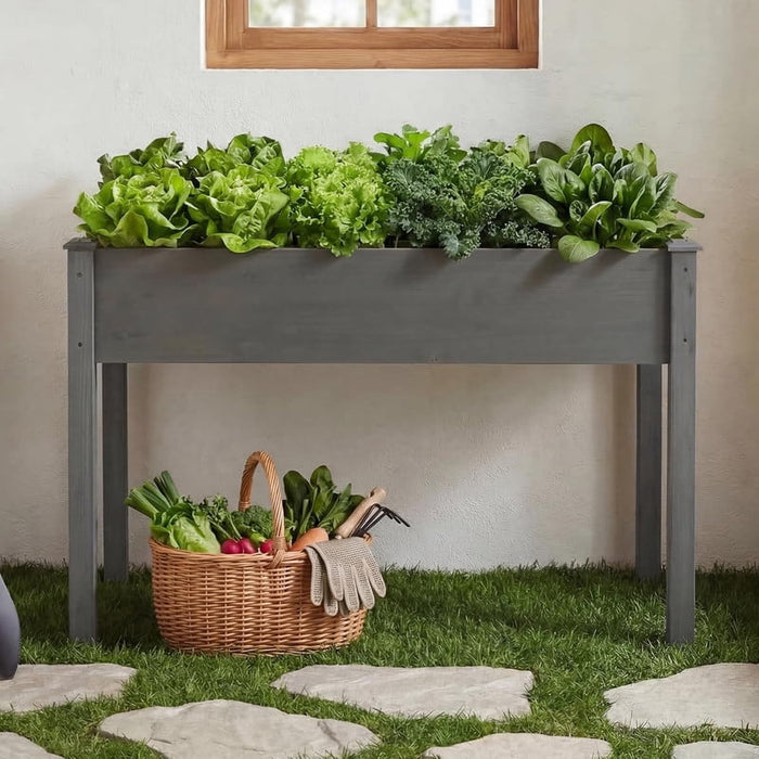 Bigleap Elevated Raised Garden Bed, 48'' Wooden Planter Box for Backyard Patio Balcony, Gray