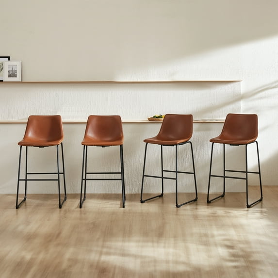 Set of 2 Counter Height Bar Stools, 26 inch Height Modern PU Leather Bar Chairs with Backrest and Metal Legs for Kitchen Island