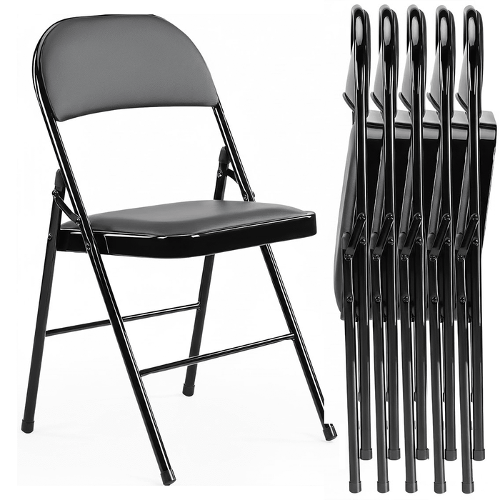 Blorly Folding Chair, 6 Pack Metal Padded Chairs for Outdoor & Indoor, Events Office Wedding Party, 330lbs Capacity, Black
