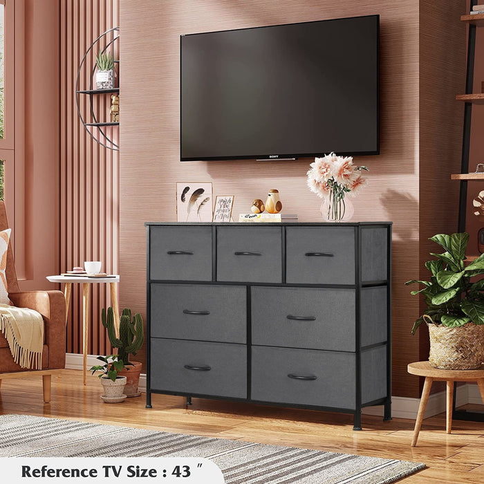 Blorly Dresser with 7 Drawers, Fabric Storage Tower, Organizer Unit for Bedroom, Hallway, Entryway, Closets, Wood Top, Easy Pull Handle, Gray