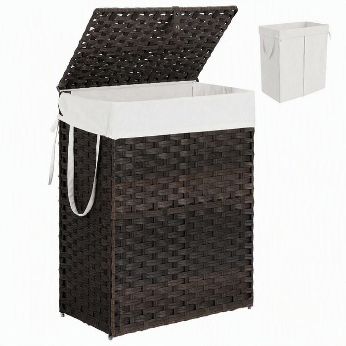 Taoset 90L Laundry Hamper with Lid, Wicker-Style Clothes Basket with Side Handles for Bedroom, Bathroom and Laundry Room, Natural Wood