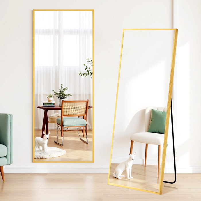 Blorly 64"x21" Full Length Mirror, Floor Mirror with Stand, Freestanding, Wall Mounted, Arched-Top Full Body Mirror for Bedroom, Dressing Room -Gold