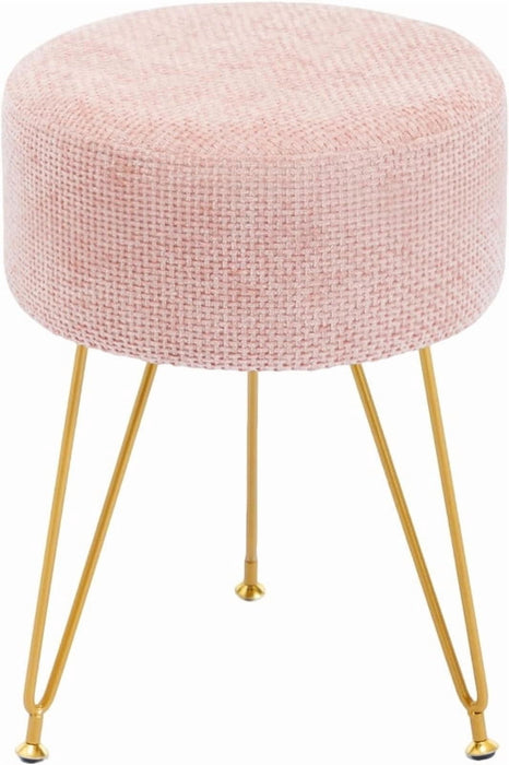 Simenmax Vanity Stool, 17.9" H Round Ottoman Foot Rest with Metal Legs for Bedroom, Makeup Room, Living Room, Pink