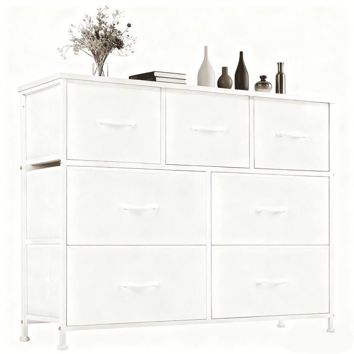 Taoset 7-Drawer Fabric Dresser with Wood Top - Compact Storage Cabinet for Bedroom and Living Room, White