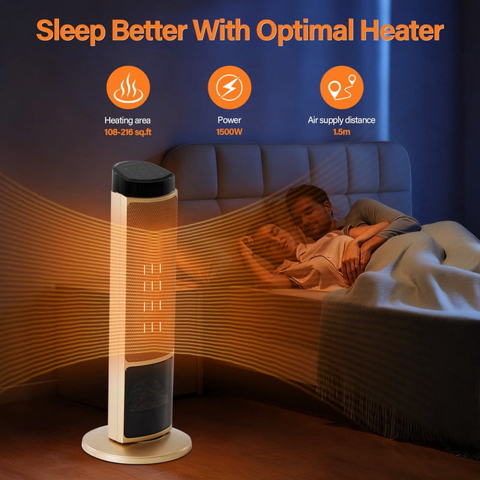 Nextay 1500W Portable Space Heater, 23'' Electric Heater with 7 Color Lights, 12H Timer, Quiet Indoor Heater for Home Office Bedroom, Gold