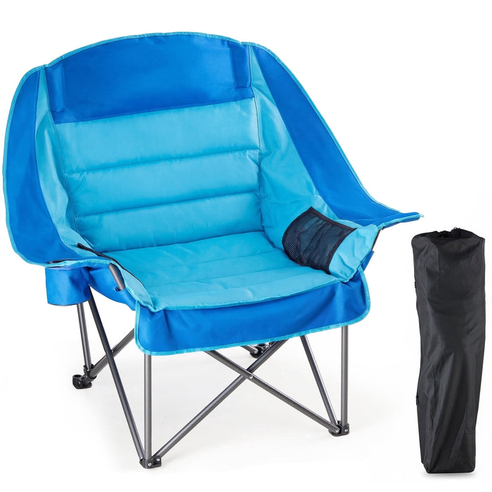 Betcozy Heavy Duty Camping Chair 500 lbs Capacity, Oversized Padded Folding Chair, Robust Steel Frame Quad Chair with Cup Holder and Carry Bag for Outdoor Campsite and Fishing, Blue