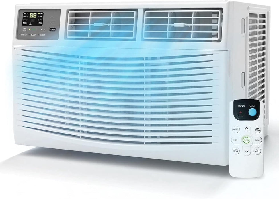 Simenmax 10,000 BTU Window Air Conditioner, Cools 450 Sq.Ft, Quiet 54dB, Remote & LED Control, Energy-Saving R32, Washable Filter