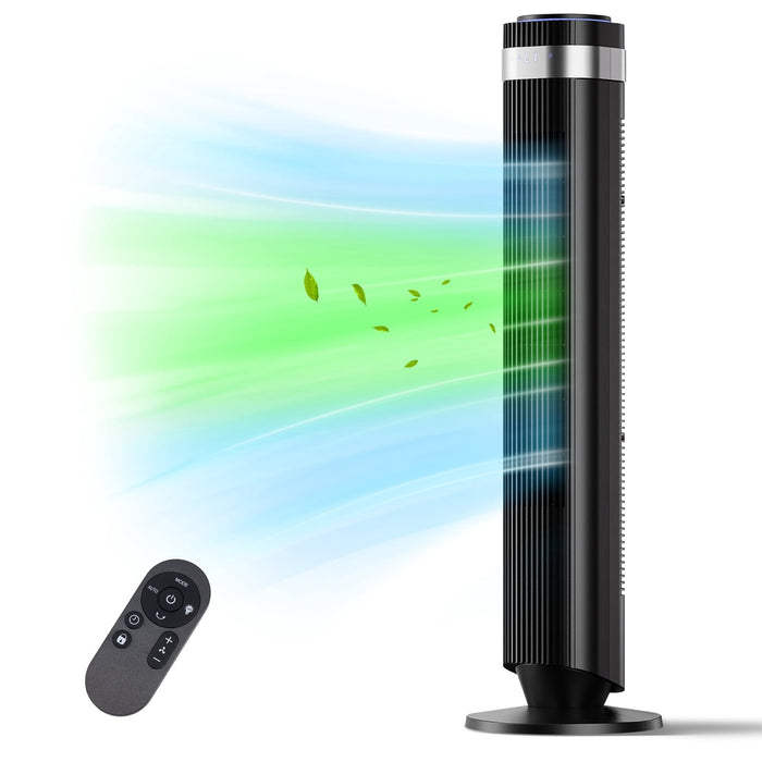 Ethovia 35" Bladeless DC Tower Fan – High-Velocity Airflow up to 25ft/s, Quiet Operation at 28dB, 5 Speeds, 4 Modes, 64° Oscillation & 12H Timer, Black