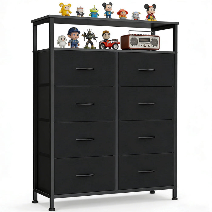 Nextay 8-Drawer Dresser with Open Shelf, Tall Storage Chest of Drawers for Bedroom, Entryway, Living Room, Black