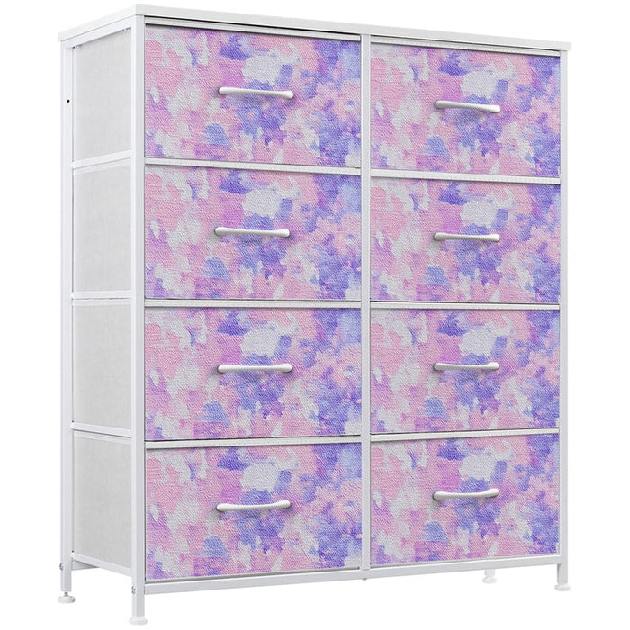 Nextay 8-Drawer Dresser, Wide Fabric Chest of Drawers, Nightstand Storage Tower with Wood Top for Bedroom Living Room,Pinkish-purple