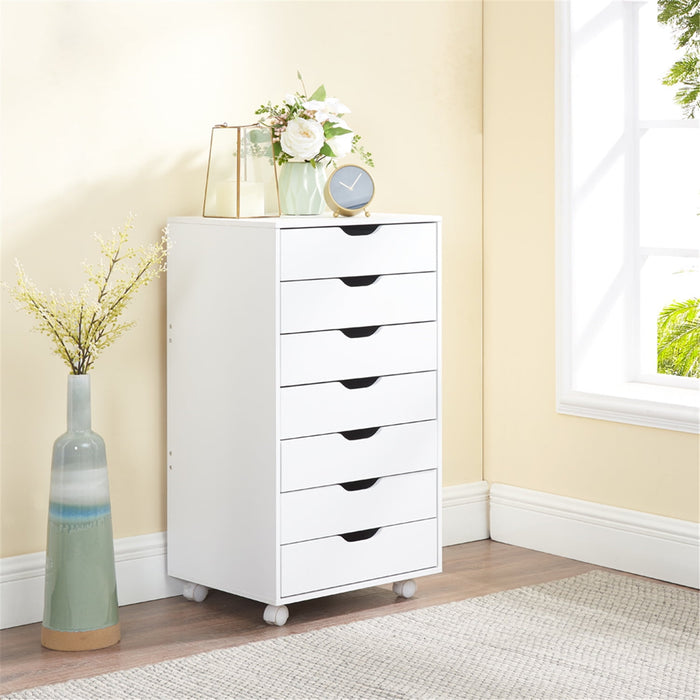 Betcozy Storage Organizer,7 Drawer File Cabinets Dressers With Wheels, Wood Cabinet For Home Office, Bedroom, Study, White