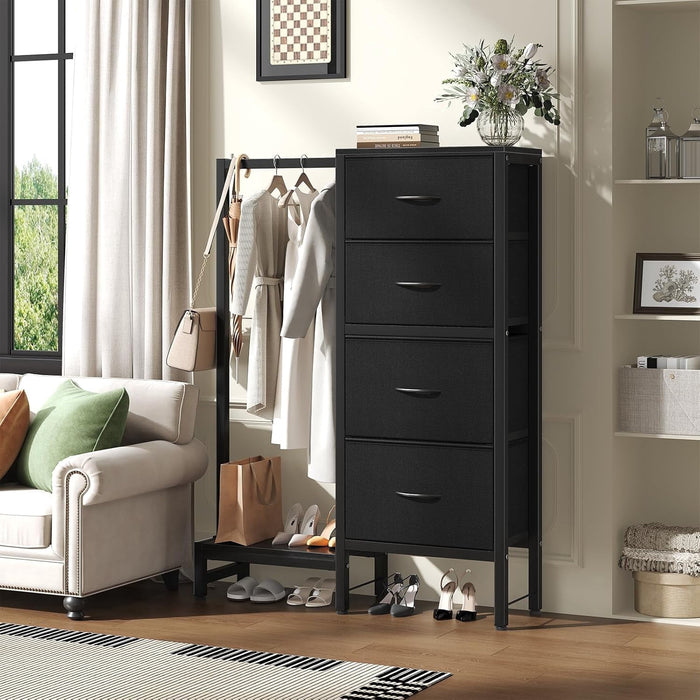 Taoset Hall Tree with Drawers, Industrial Coat & Clothes Rack Free Standing, Multi-Functional Clothes Garment Rack with Hanging Rod & Side Hooks for Entryway, Bedroom, Small Space, Black