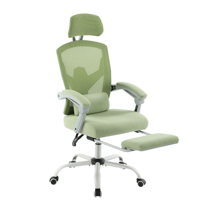 Simenmax Ergonomic High-Back Mesh Desk Chair, 135¡ã Reclining Office Chair with Retractable Footrest, Lumbar Support and Swivel Wheels for Home Study Gaming, Green