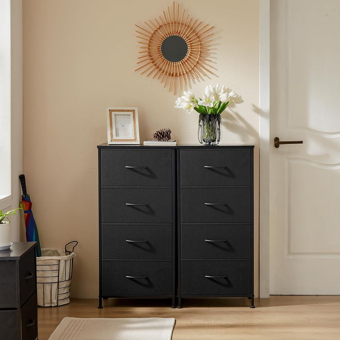 Betcozy 4-Drawer 37.7" Nightstand Storage Dresser, Narrow Closet Organizer Cabinet & Space-Saving Bedroom Dresser, Steel Frame, Wooden Top, Black