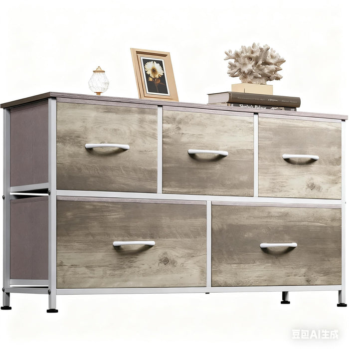 Blorly 5 Drawers Dresser, Storage Dresser Organizer with Drawers, Chest of Drawers, Dresser with Metal Frame and Wood Tabletop for Bedroom, Guest Room, Closet, Entryway, Nursery, Smoked ash