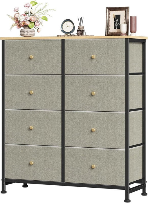 Simenmax 8 Drawer Dresser for Bedroom Fabric Dresser Chest of Closets Storage Units Organizer Tower Wooden Top Shelf for Bedroom, Hallway, Entryway, Closet,Ink Green
