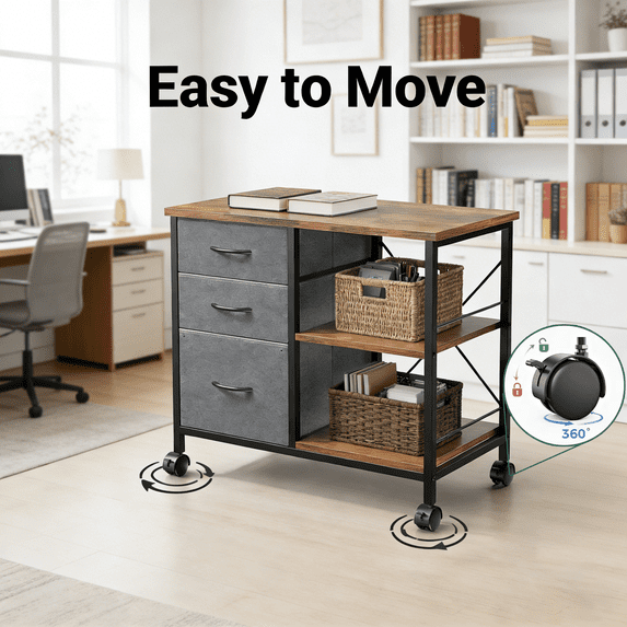 Aidoly Mobile Workstation with Storage Drawers - Locking Rolling Cart for Printer, Office Equipment & Supplies