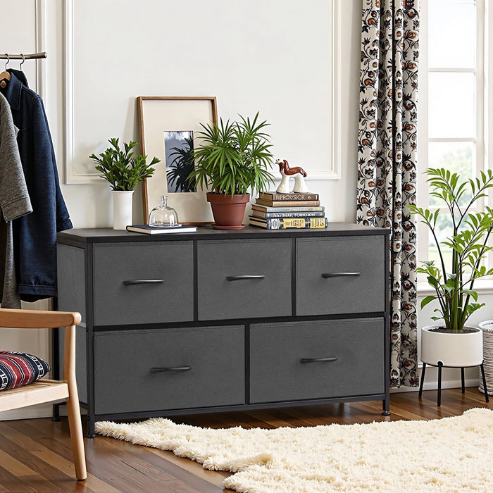 Simenmax 5 Storage Dresser for Bedroom, Wide Fabric Closet Chests Organizer Tower Furniture, Gray