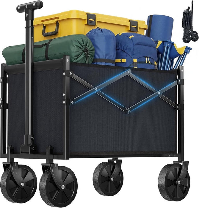 Simenmax Heavy Duty Collapsible Wagon Cart, 220 lbs Capacity All-Terrain Folding Wagon Portable Gear Cart for Camping, Beach, Gardening, Grocery Shopping, Black