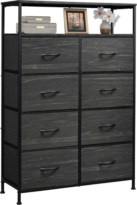 Nextay 8-Drawer Dresser, Fabric Storage Cabinet, Clothes Organizer with Wood Top,Wardrobe, TV Stand for Living Room & Bedroom, BlackWood