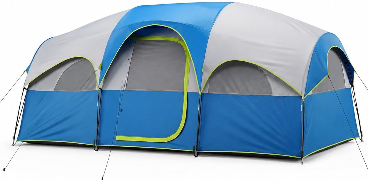 Betcozy Heavy Duty Camping Tent 8 Person, All-Weather Waterproof Cabin Tent with Reinforced Steel Poles, Quick Assembly Instant Family Tent, High-Ventilation Mesh Windows for Hiking, Fishing, Outdoor, Blue