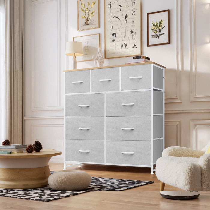Betcozy Dresser, Storage Organizer with 9 Drawers for Bedroom, Chest of Drawer with Sturdy Metal Frame, Wood Top for Closet, Nursery, Light Gray