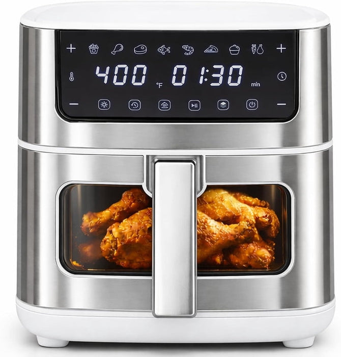 Simenmax 6.34QT Air Fryer with Window, 400¡ãF Stainless Steel Digital Oven, 8-in-1 Presets, Dishwasher-Safe Basket, Auto Shut-Off,White