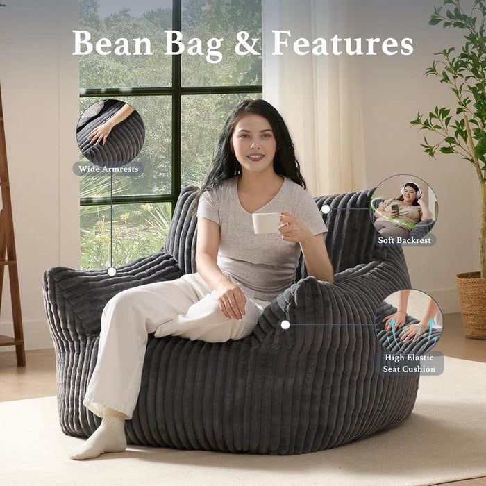 Nextay Bean Bag Chair with Armrests, Single Lounger, 400lbs Capacity, Gray