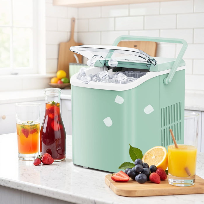 Blorly Ice Maker, 9 Cubes in 6 Mins, 26lbs/24Hrs, Portable Countertop Icemaker, Self Cleaning Quiet 2 Sizes, with Ice Scoop, for Home/Kitchen/Camping/RV,Green
