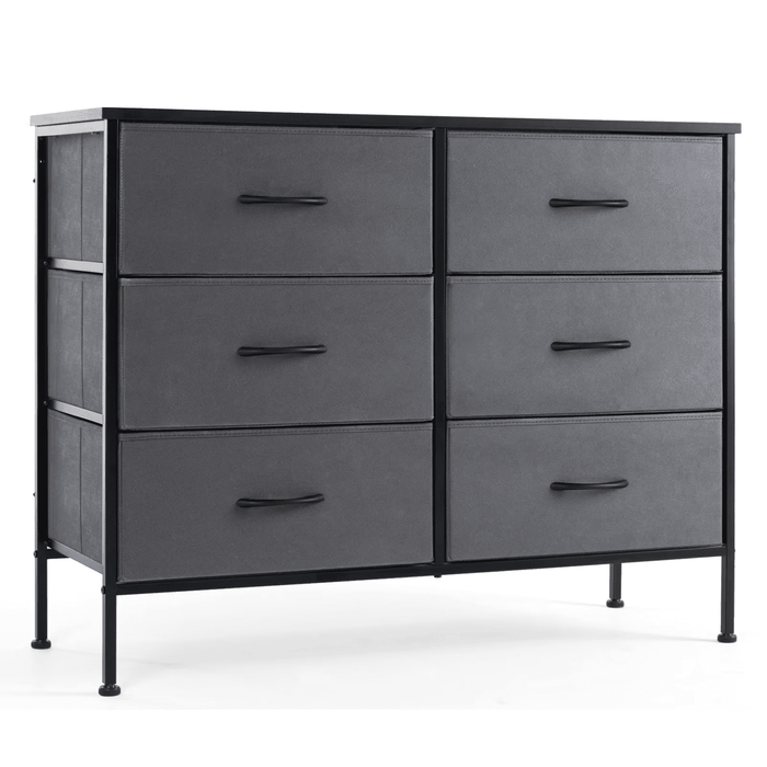 Taoset 6-Drawer Fabric Dresser with Wood Top - Compact Storage Cabinet for Bedroom and Living Room, Grey
