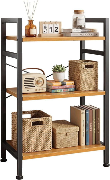 Bigleap 3-Tier Bookshelf, Industrial Tall Storage Shelf, Modern Bookcase for Living Room, Home Office, Bedroom, Wood