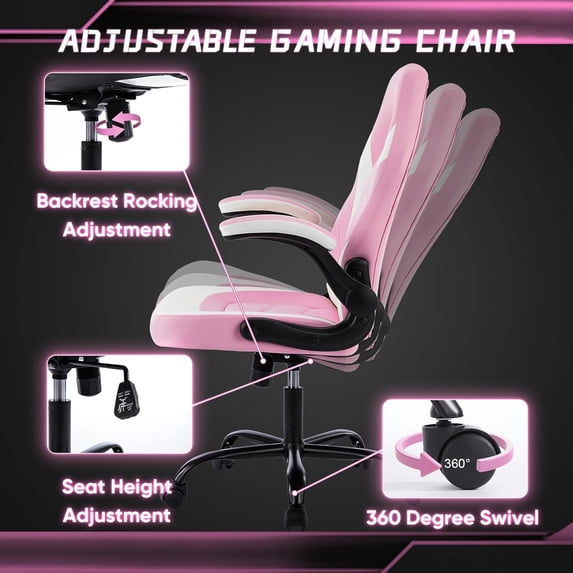 Ergonomic Gaming Chair, High Back PU Leather Computer Desk Chair with Lumbar Support, Flip-up Armrests & Adjustable Height