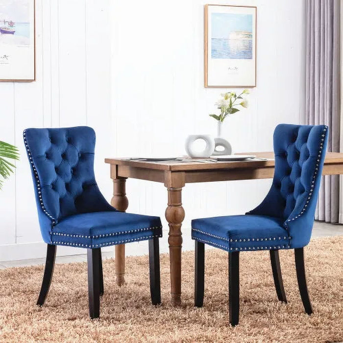 Blorly Velvet Dining Chairs Set of 2, Upholstered Dining Chair with Nailhead Trim and Solid Wood Legs