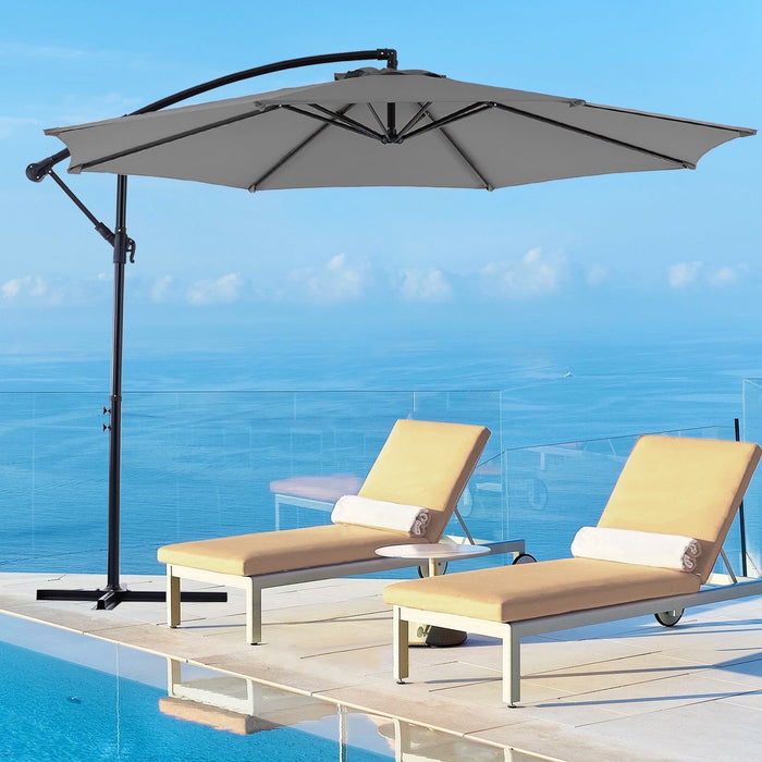 Betcozy 10' Outdoor Patio Umbrella with LED Lights, Duty Metal with High-quality Polyester, 8 Ribs Strusture, for Outdoor Table, Yard, Coffee Shop, Restaurant, Gray