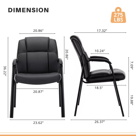 Parcus Waiting Room Chairs Set of 2, PU Leather Office Guest Reception Chairs with Padded Arms, No Wheels Stationary Chairs for Lobby, Conference, Home Office