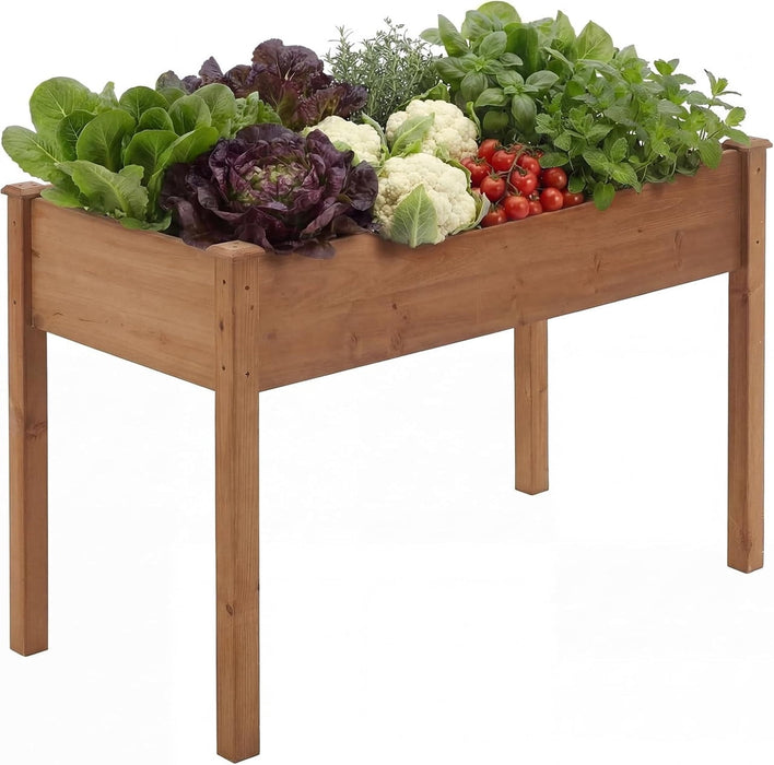 Simenmax 34'' Raised Garden Bed with Legs, Large Elevated Wooden Planter Box for Backyard, Patio, Balcony – Includes Liner & Drainage Holes, Brown