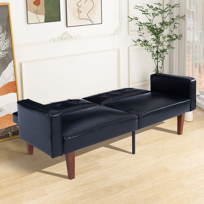 Modern Loveseat Sofa, Upholstered Futon Sofa Bed with Adjustable Backrest( 68 Inch, Black)