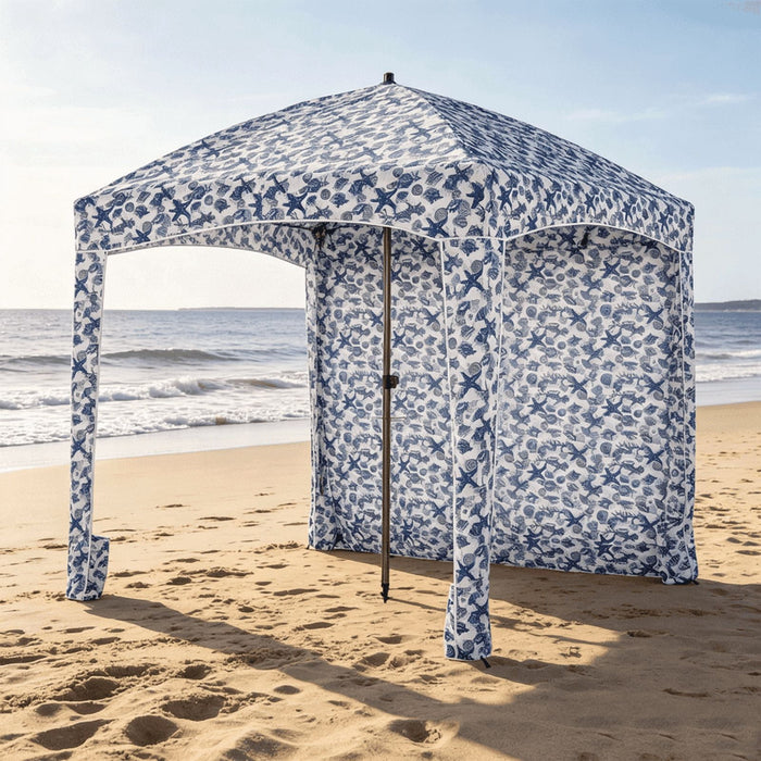 Blorly Heavy Duty Beach Tent Sun Shade with Sandbags Anchor, 6x6ft Windproof Camping Shelter with Detachable Side Curtain, UPF 50+ UV Protection Pop Up Umbrella for Outdoor, Lawn, Lakesides, Pattern