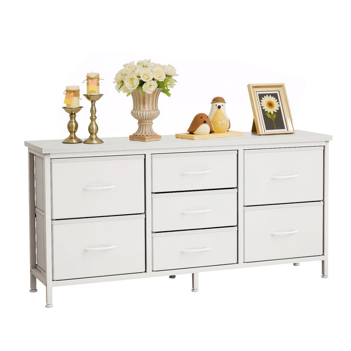 Simenmax 7-Drawer Fabric TV Stand & Storage Dresser – Versatile Media Console for Living Room, Bedroom, and Small Spaces, White