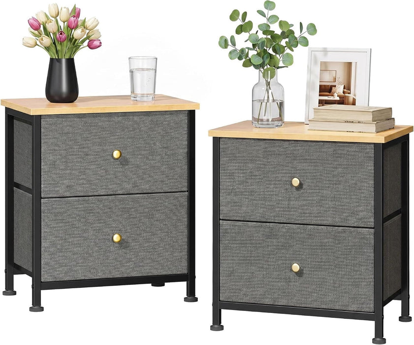 Simenmax Nightstand Set of 2 with 2-Drawer Nightstand, 20" Small Bedside Table with Fabric Storage Bins, Space-Saving End Table for Bedroom, Dorm, Closet, Gray Blue