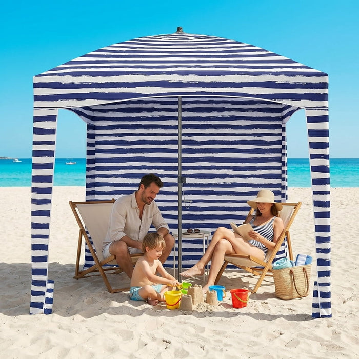 Bigleap 6x6ft Beach Cabana with Side Wall, UPF 50+ Sun Shelter & Wind-Resistant Canopy, Portable Beach Tent with Carry Bag (Dark Blue)
