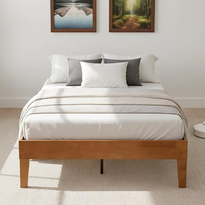 Simenmax Solid Wood Bed Frame, Full Size Platform Bed, Noise-Free, No Box Spring Needed, Dark Brown