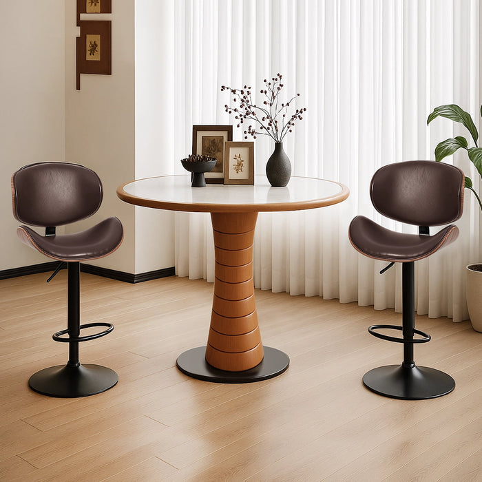 Betcozy 2 PCS Mid‑Century Bar Stool, Bar Chair with Curved Bent Wood Backrest, Metal Base, 330 Lbs Capacity for Home Bar Kitchen Island, Brown