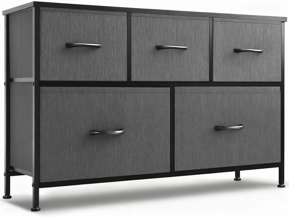 Taoset 5-Drawer Fabric Dresser with Wood Top - Compact Storage Cabinet for Bedroom and Living Room, Grey