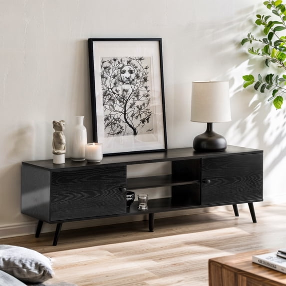 Parcus TV Stand for 55-60 inch TVs, Mid-Century Modern Entertainment Center with Storage, Wood Media Console