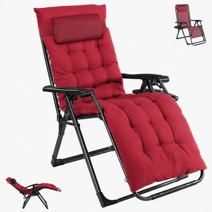 Taoset 2-in-1 Zero Gravity Chair with Removable Padded Cushion, All-Season Mesh Lounge Chair & Detachable Soft Pad Set, with Side Tray & Adjustable Headrest, Red