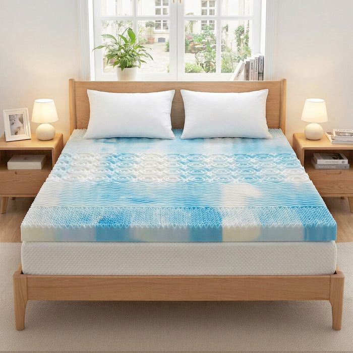 IULULU 4 Inch 5-Zone Egg Crate Gel Memory Foam Mattress Topper, Ergonomic Pressure Relief Bed Topper, Twin